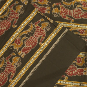 Black Nartaki With Fish Motif Sambalpuri Ikat Cotton Fabric