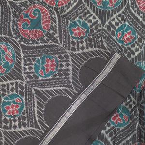 Black With Spiral Fish Motif Sambalpuri Ikat Cotton Fabric