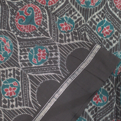 Black With Spiral Fish Motif Sambalpuri Ikat Cotton Fabric