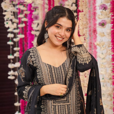 Starry black muslin suit set
