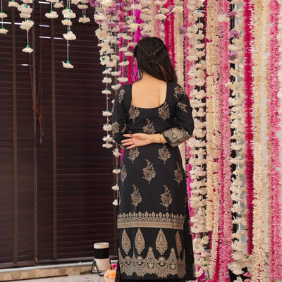 Starry black muslin suit set