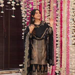 Starry black muslin suit set