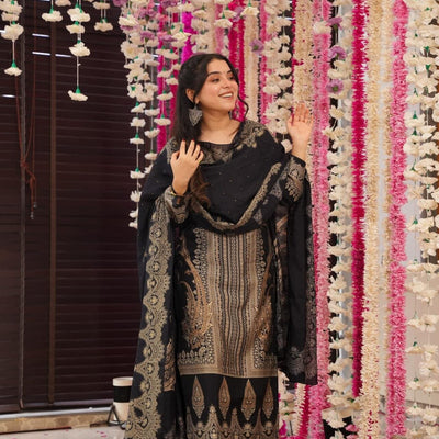 Starry black muslin suit set