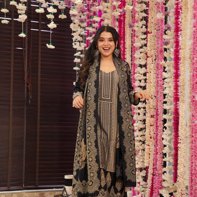 Starry black muslin suit set