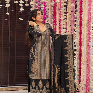 Starry black muslin suit set