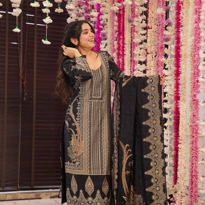 Starry black muslin suit set