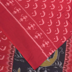Black Red Half Moon Tribal Theme Sambalpuri Ikat Cotton Fabric