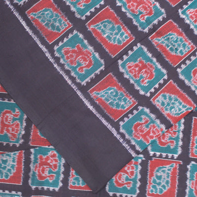 Black Sankha Theme Sambalpuri Ikat Cotton Fabric