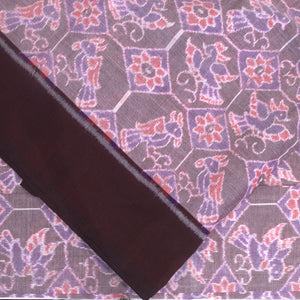 Peach Blue Bird Design Sambalpuri Ikat Cotton Fabric