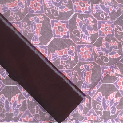 Peach Blue Bird Design Sambalpuri Ikat Cotton Fabric