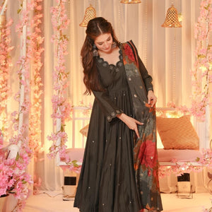 Charcoal Veil muslin suit set