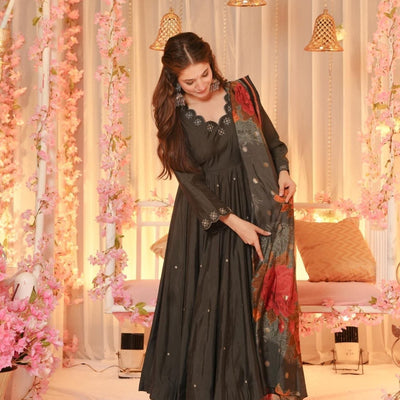 Charcoal Veil muslin suit set