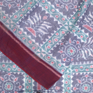 Green Blue Tree Design Sambalpuri Ikat Cotton Fabric