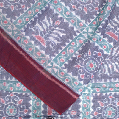 Green Blue Tree Design Sambalpuri Ikat Cotton Fabric