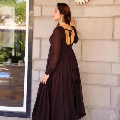 Tahira brown georgette suit set