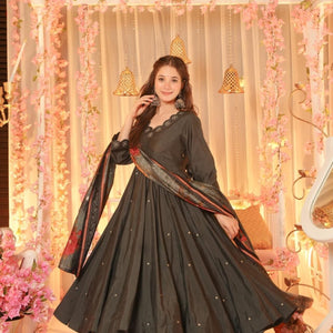 Charcoal Veil muslin suit set