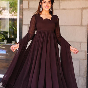 Tahira brown georgette suit set