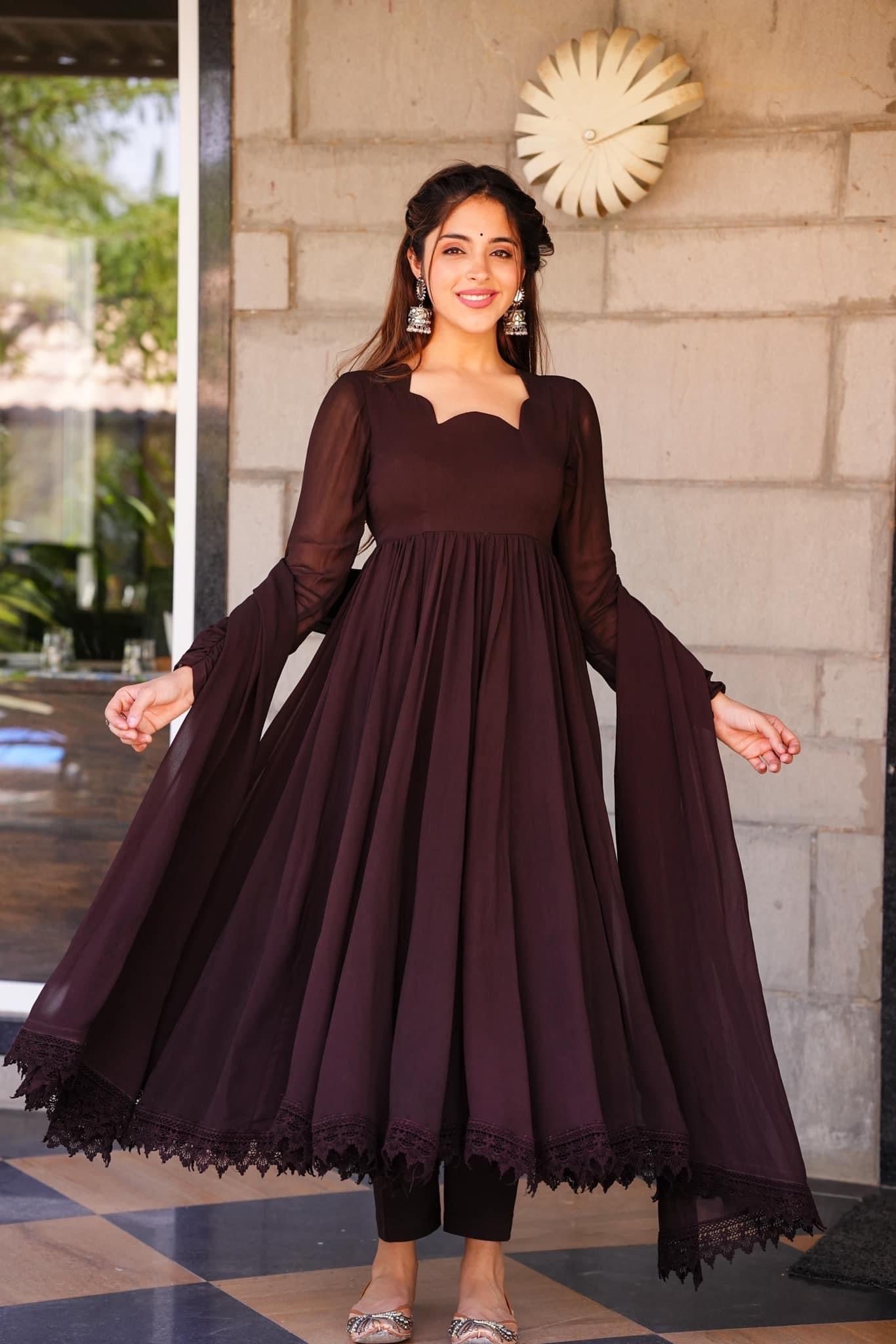 Tahira brown georgette suit set