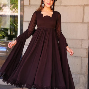 Tahira brown georgette suit set