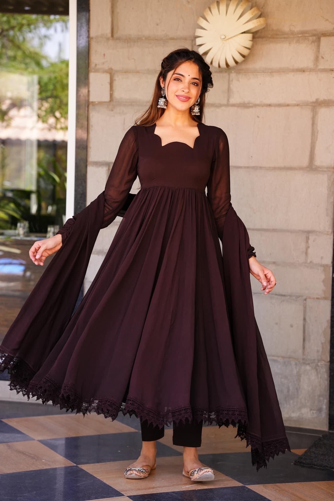 Tahira brown georgette suit set