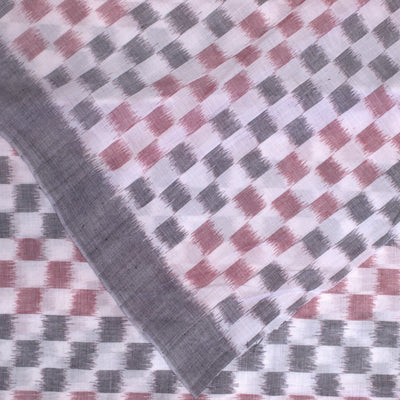 White Red Tipa Design Sambalpuri Ikat Cotton Fabric