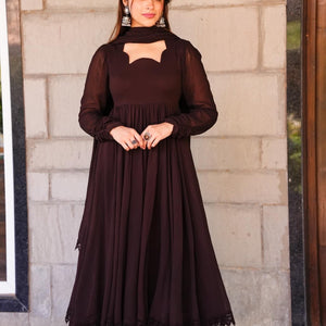Tahira brown georgette suit set