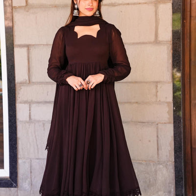 Tahira brown georgette suit set