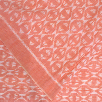 Orange White Symbolic Sambalpuri Ikat Cotton Fabric