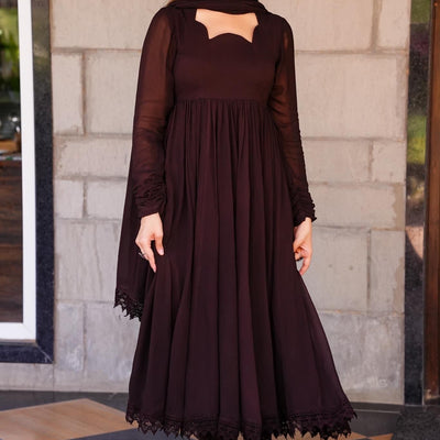 Tahira brown georgette suit set