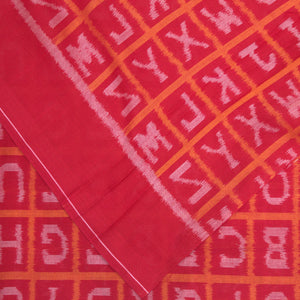 Red Off White English Alphabet Sambalpuri Cotton Fabric