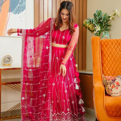 parisha pink net lehenga choli set