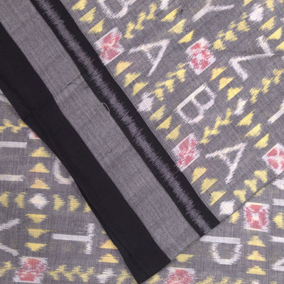 Light Black With White English Letter Design Sambalpuri Ikat Cotton Fabric