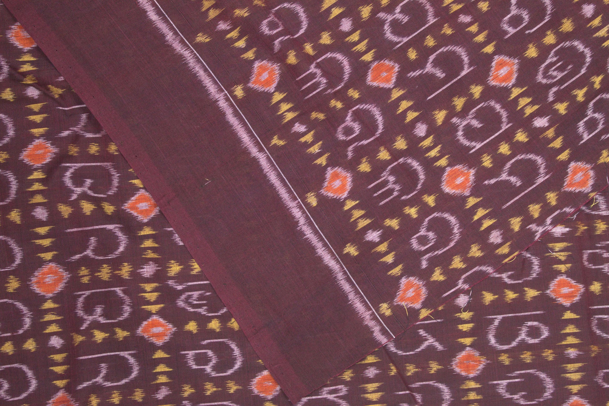 Deep Maroon Odia Barnamala Sambalpuri Cotton Fabric