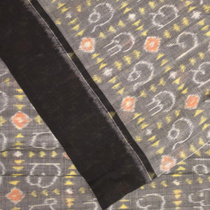 Faded Black Odia Barnamala Sambalpuri Ikat Cotton Fabric
