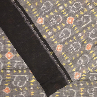 Faded Black Odia Barnamala Sambalpuri Ikat Cotton Fabric