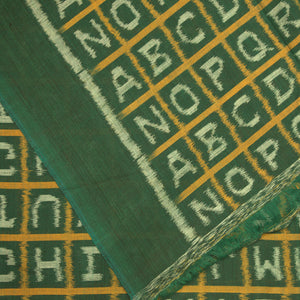 Green English Alphabet Sambalpuri Ikat Cotton Fabric
