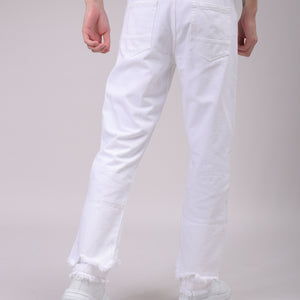 Men's White Vintage Straight Fit Solid Distressed Jeans