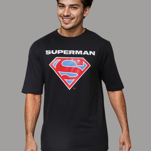 Men's Black Boxy Fit Character Print Crew Neck T-shirt
