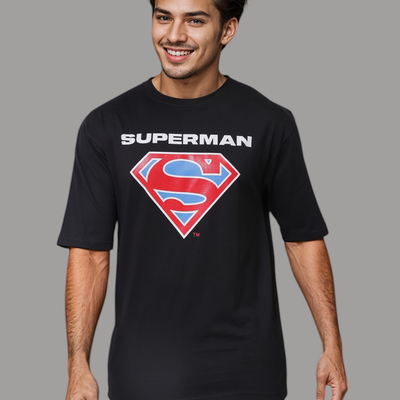 Men's Black Boxy Fit Character Print Crew Neck T-shirt