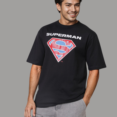 Men's Black Boxy Fit Character Print Crew Neck T-shirt