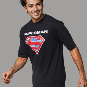 Men's Black Boxy Fit Character Print Crew Neck T-shirt