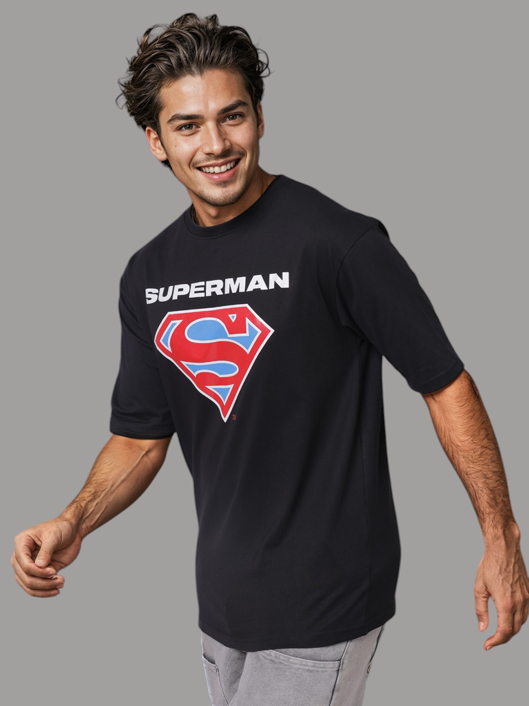 Men's Black Boxy Fit Character Print Crew Neck T-shirt