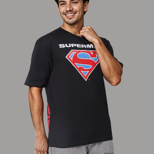 Men's Black Boxy Fit Character Print Crew Neck T-shirt