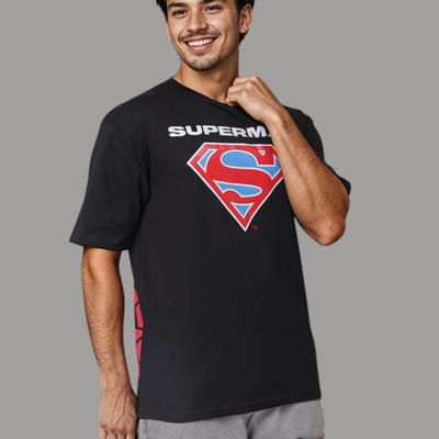 Men's Black Boxy Fit Character Print Crew Neck T-shirt
