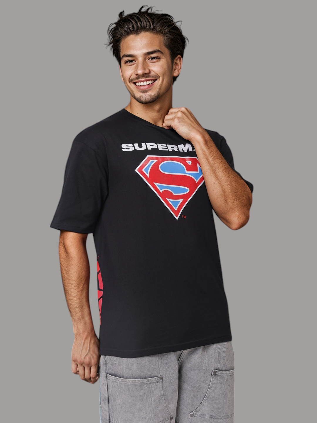 Men's Black Boxy Fit Character Print Crew Neck T-shirt