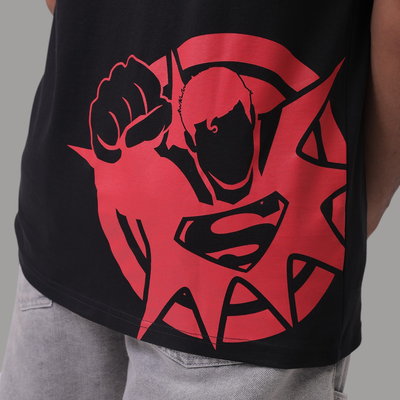 Men's Black Boxy Fit Character Print Crew Neck T-shirt