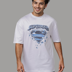Men's White Boxy Fit Character Print Crew Neck T-shirt