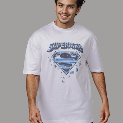 Men's White Boxy Fit Character Print Crew Neck T-shirt