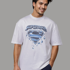 Men's White Boxy Fit Character Print Crew Neck T-shirt