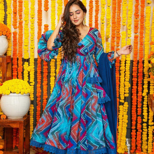 Ravishing Blue Chinon Suit Set